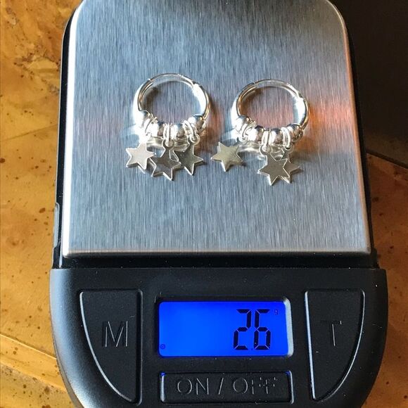 Sterling Silver Star Hoop Earrings - Picture 5 of 6